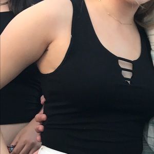 Black Garage Crop Tank Top with Cut Out Detail Size Small